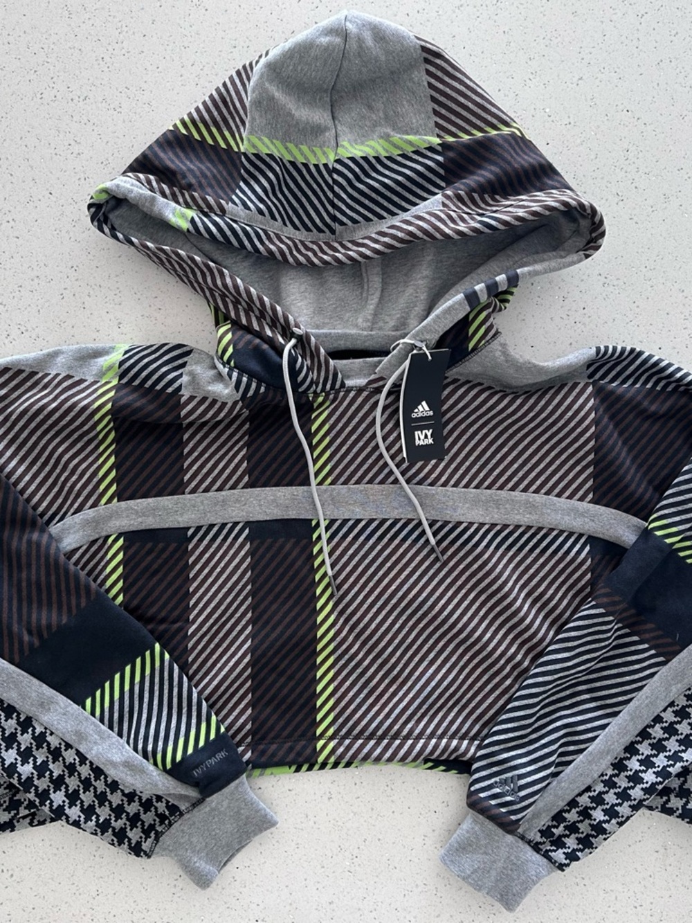 adidas Ivy Park Oversized Striped Shrug in Gray, Brown & Neon Green size S - Picture 9 of 13